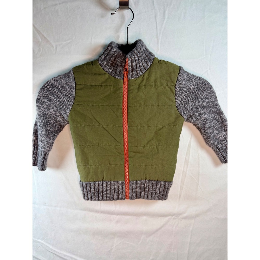 Cat & Jack Toddler Boys Hybrid Quilted Sherpa Lined Knit Jacket Olive Grey 18M